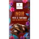 Tablette de chocolat noir 100g fourrée à la pâte à tartiner chocolat au lait et noisettes – Bovetti (sur De Chandeau)
