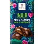 Tablette de chocolat noir 100g fourrée à la pâte à tartiner chocolat noir et amandes – Bovetti (sur De Chandeau)
