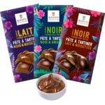 Gamme complète de tablettes de chocolat fourrées à la pâte à tartiner 100g – Bovetti (chez De Chandeau)