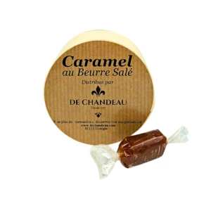 Caramel au beurre salé DE CHANDEAU 50g en boîte à camembert, vue de face