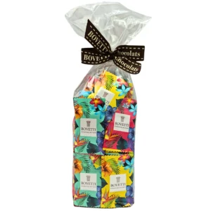Sachet assortiment mini carrés de chocolat Bovetti, distribué par De Chandeau